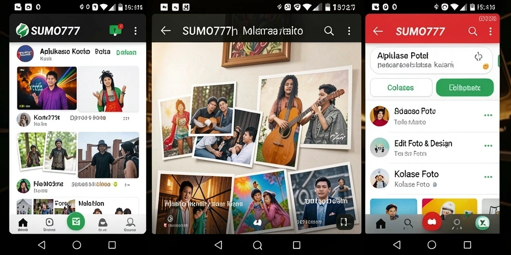 Screenshot antarmuka SUMO777 menunjukkan fungsi kolase foto yang intuitif.